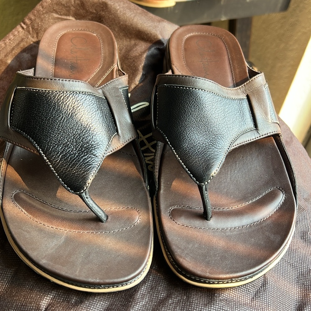 Cole Haan men’s leather dressy flip flops with Nike air  sole. Men’s 9 1/2 - Picture 6 of 10